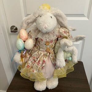 Floral Bunny Plush with Eggs and Baby Bunny vintage plush "Mama bunny with baby"